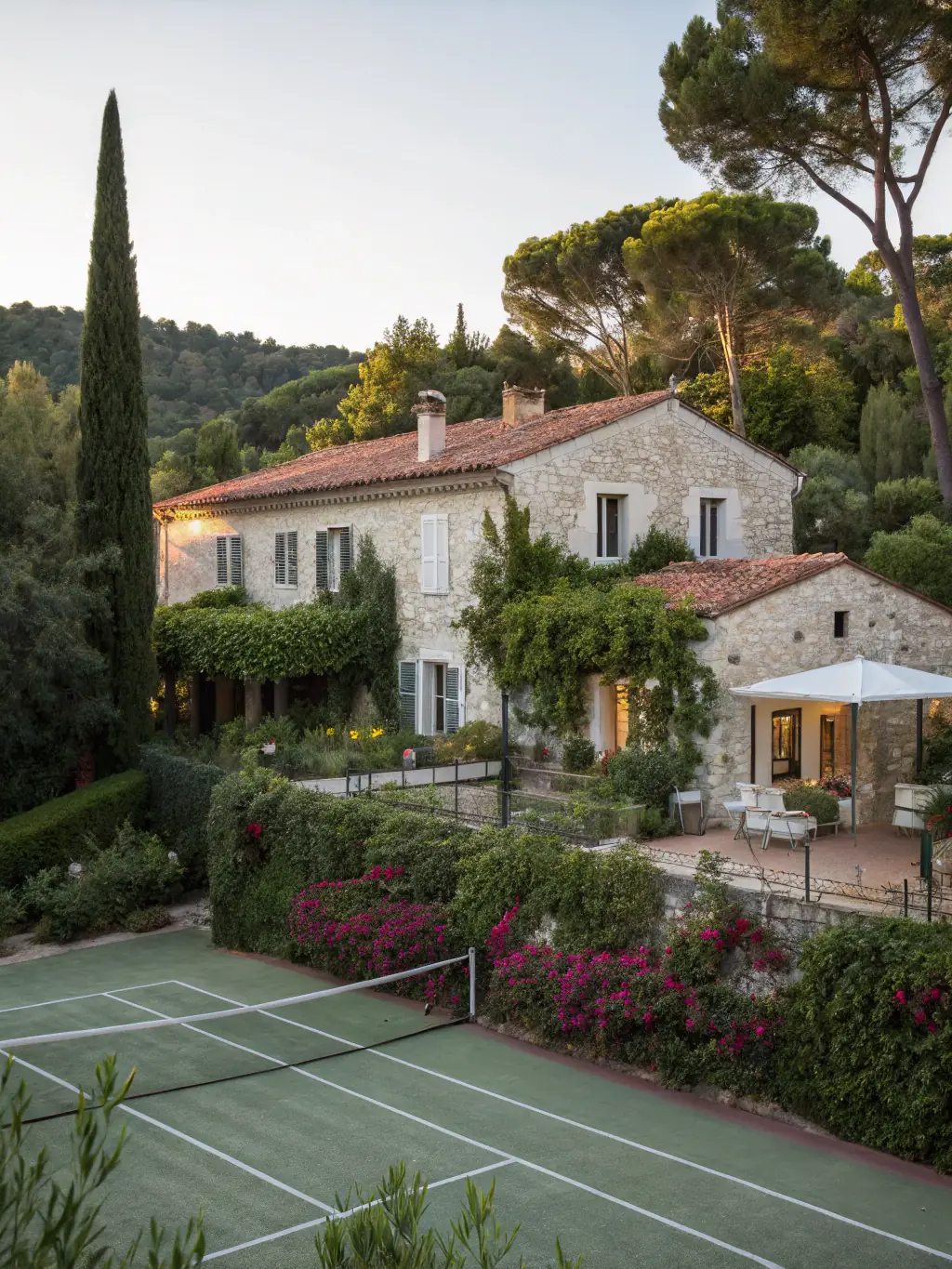 A residential street in Cimiez, with well-maintained gardens and historic buildings, reflecting the peaceful and refined atmosphere of the neighborhood.
