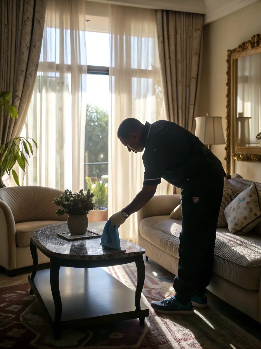 A professional photo showcasing a property being meticulously cleaned and prepared for new guests, highlighting the comprehensive management services offered by LocazurCasa.